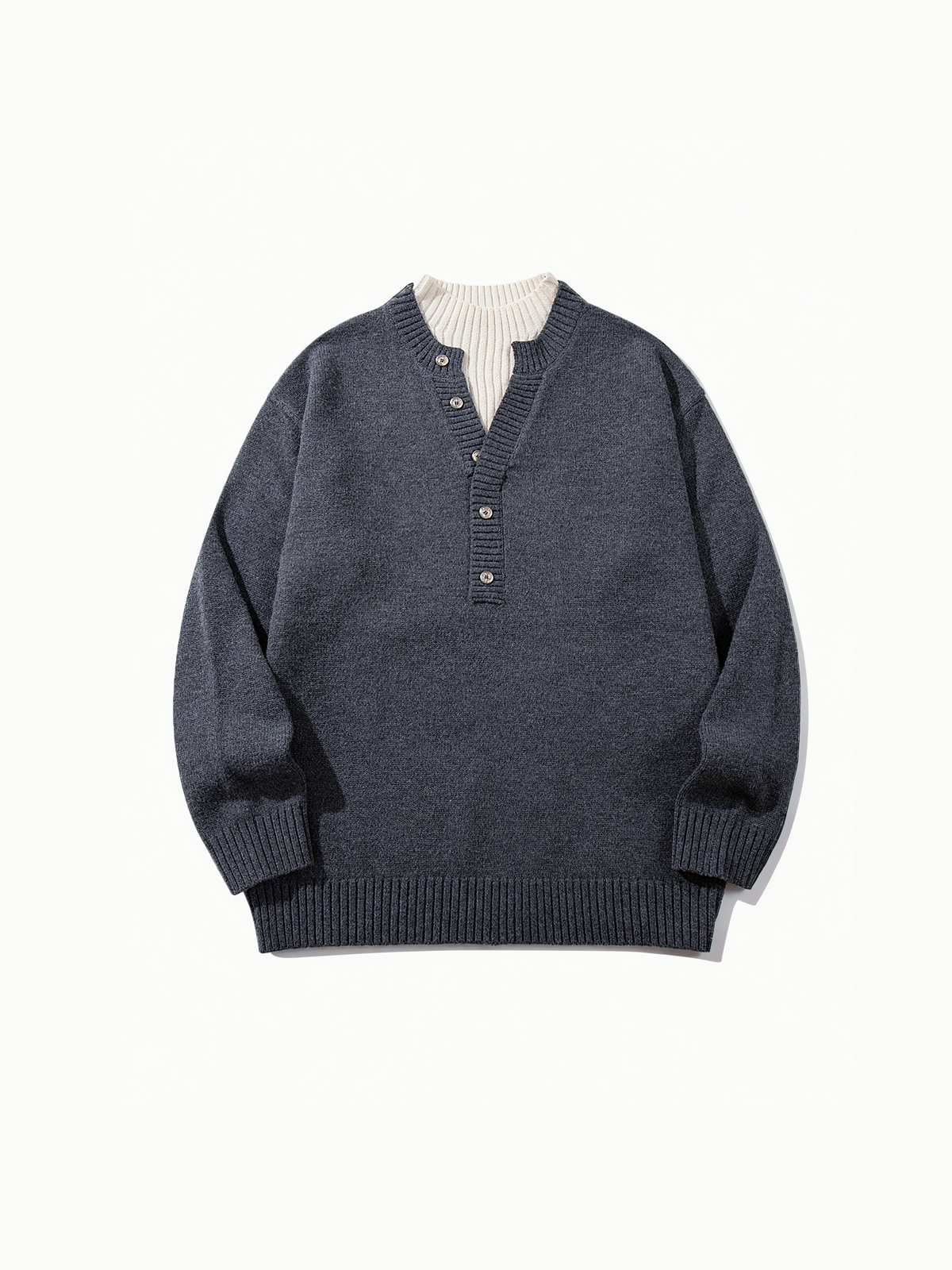 OYL-Lab Mock‑Layer Henley Knit Sweater