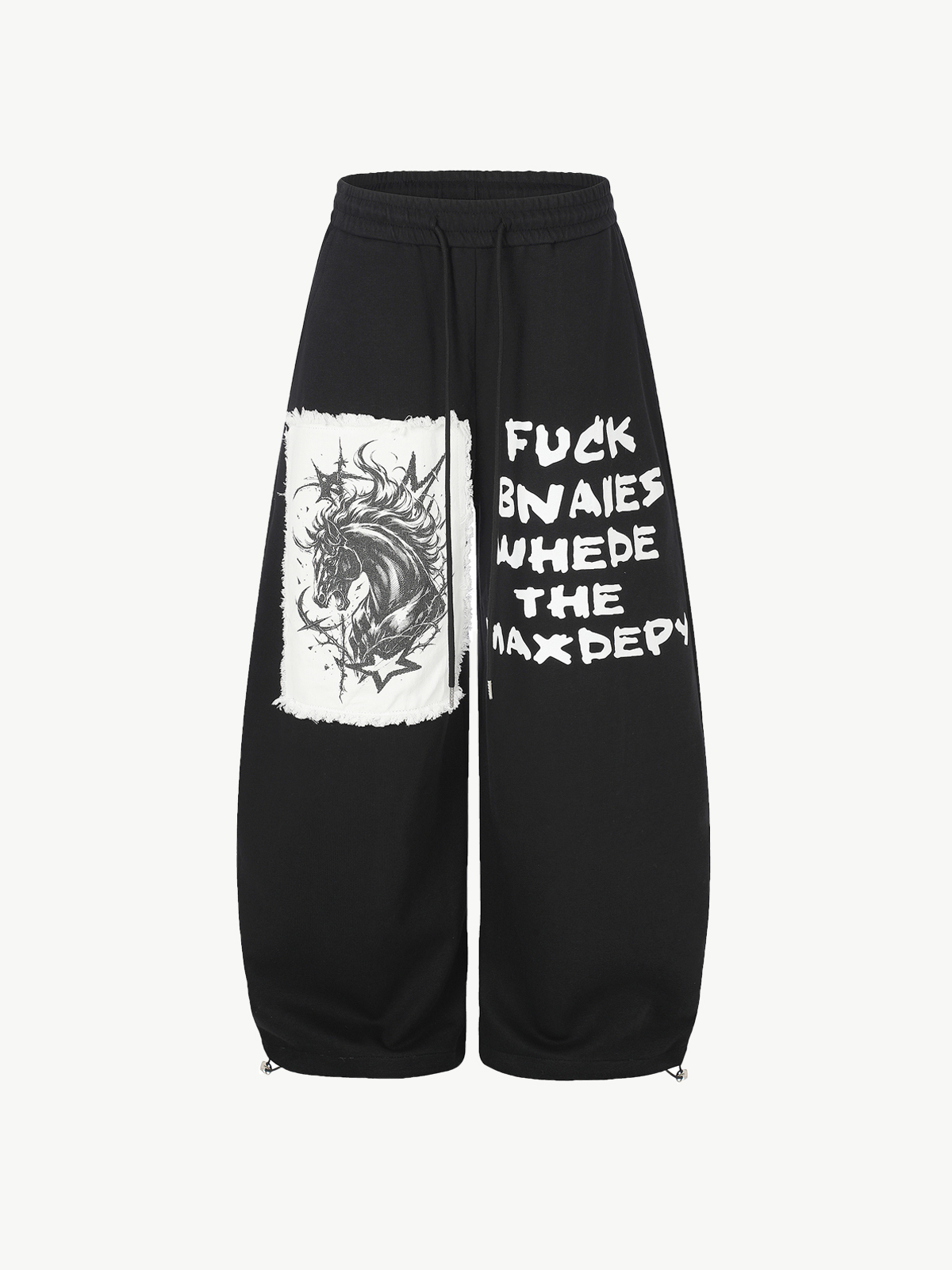 OYL-Lab Distressed Horse Patch Baggy Balloon-Leg Sweatpants
