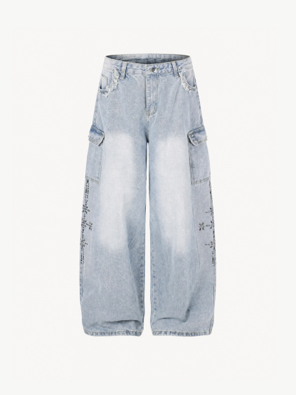 OYL-Lab Metal Stud  Baggy Cargo Denim Pants
