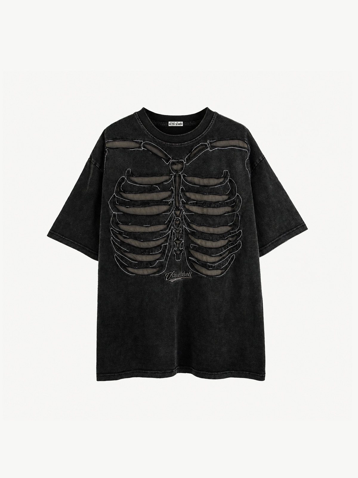 OYL-Lab Cutout Skeleton  Embroidery Washed Tee