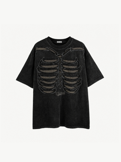 OYL-Lab Cutout Skeleton  Embroidery Washed Tee