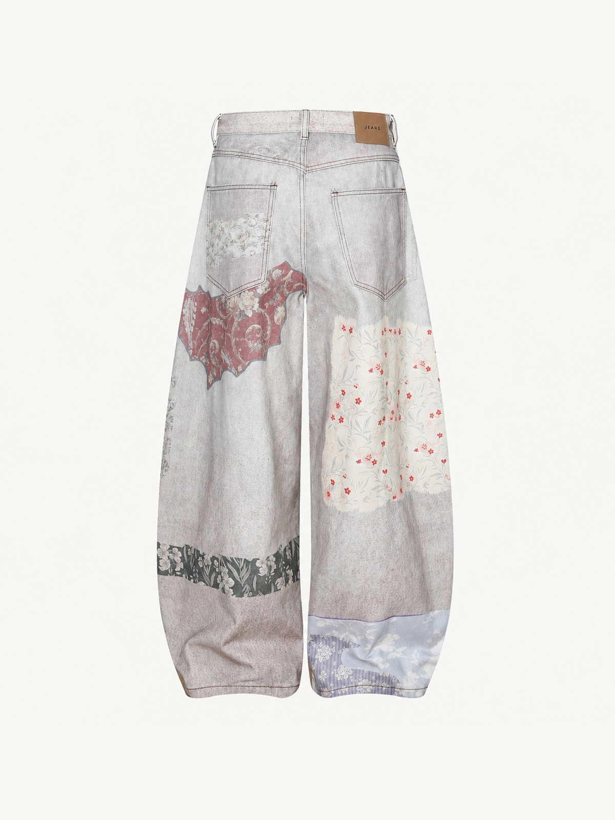 OYL-Lab Faux Denim Vintage Patchwork Print Pants