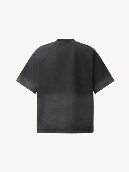 OYL-Lab Frayed Patch Embroidery Acid Wash Tee