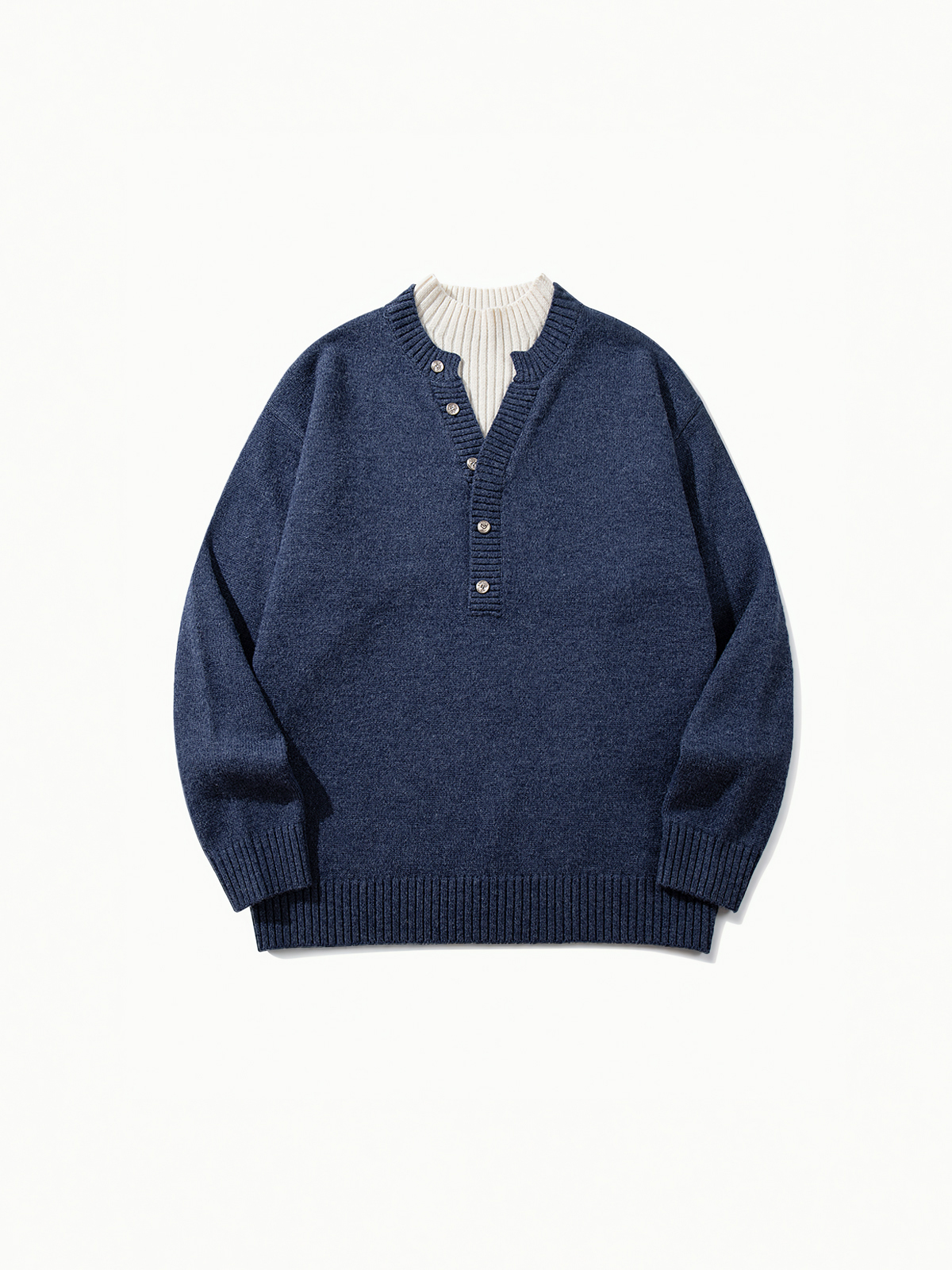 OYL-Lab Mock‑Layer Henley Knit Sweater