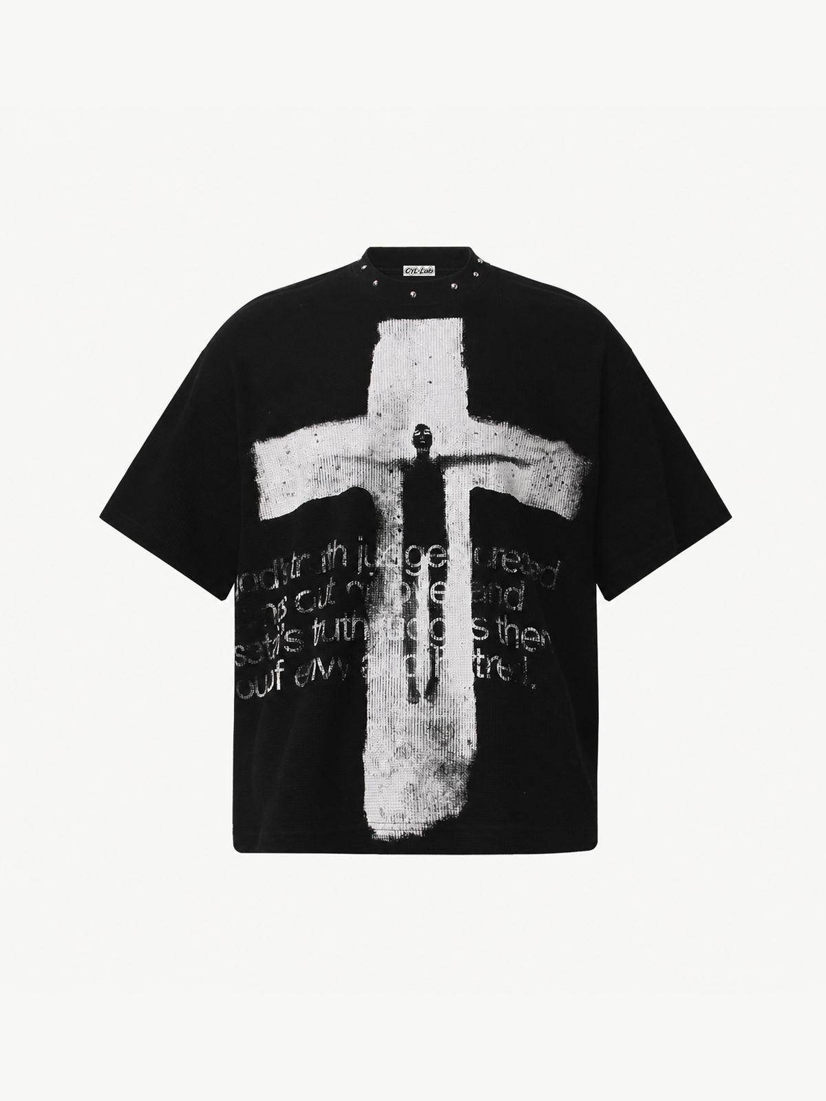 OYL-Lab Stud Collar Cross Figure  Waffle Tee