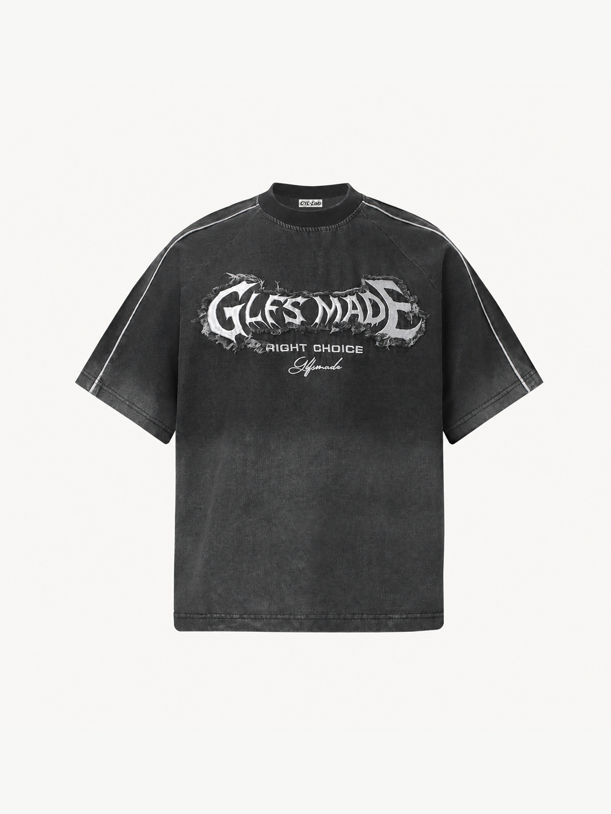 OYL-Lab Frayed Patch Embroidery Acid Wash Tee