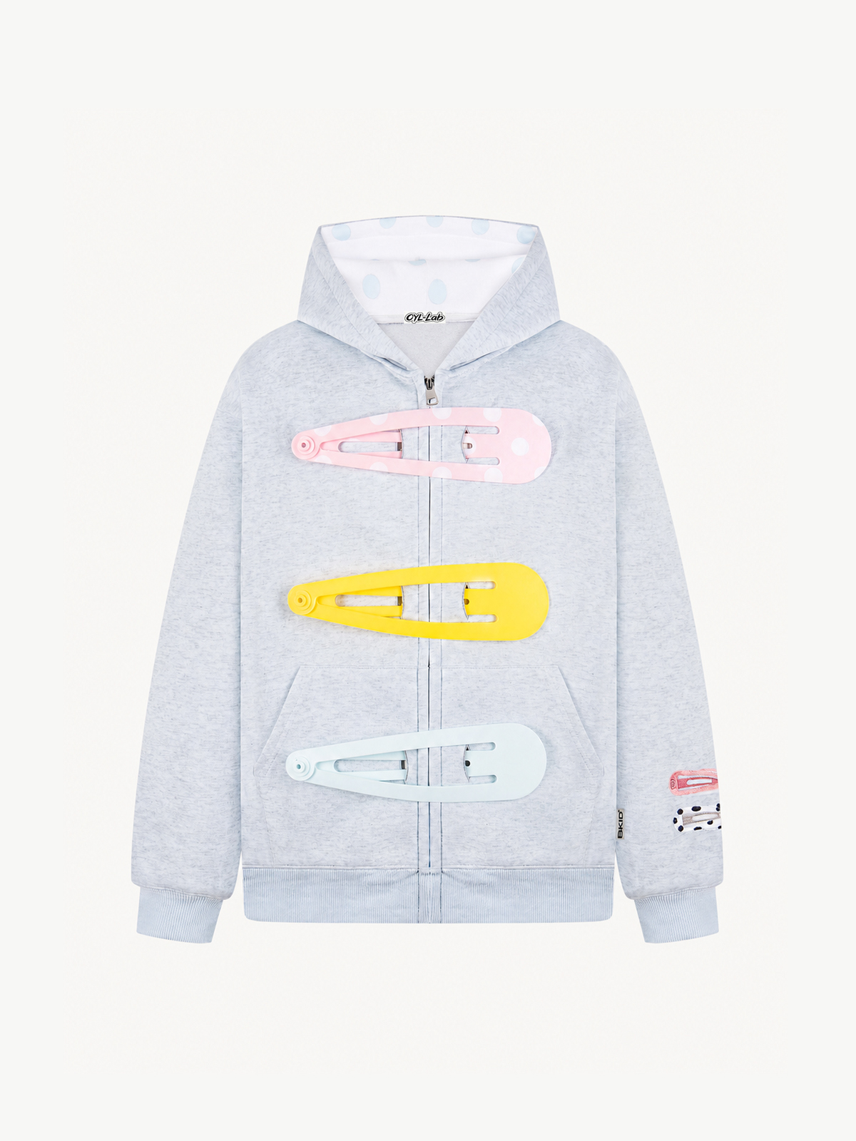 OYL-Lab 3D Hair Clip Decor Zip Up Hoodie