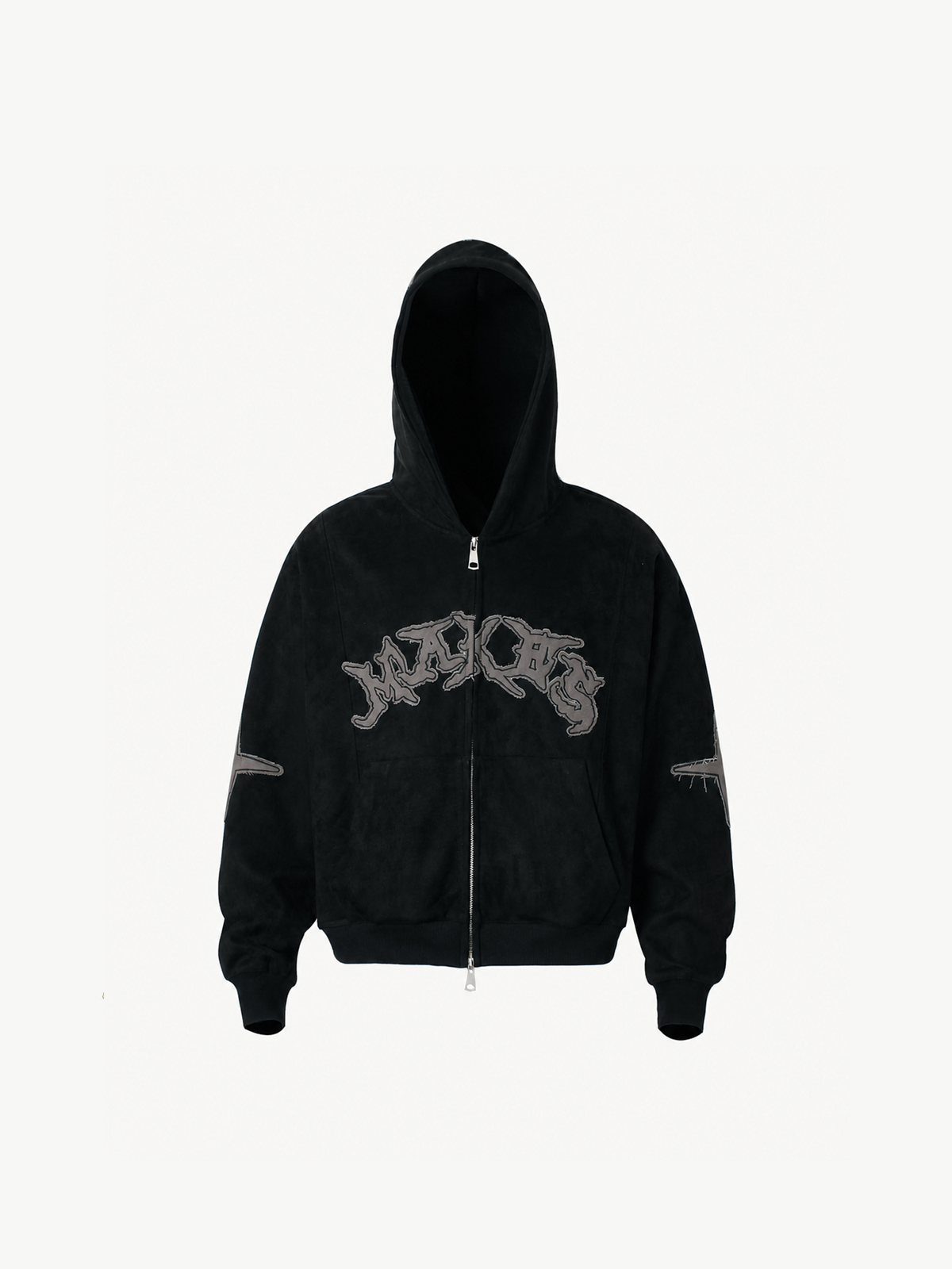 OYL‑Lab Raw-Edge Applique Faux Suede Zip Up Hoodie 
