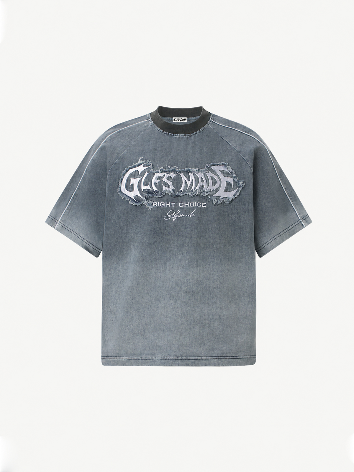 OYL-Lab Frayed Patch Embroidery Acid Wash Tee