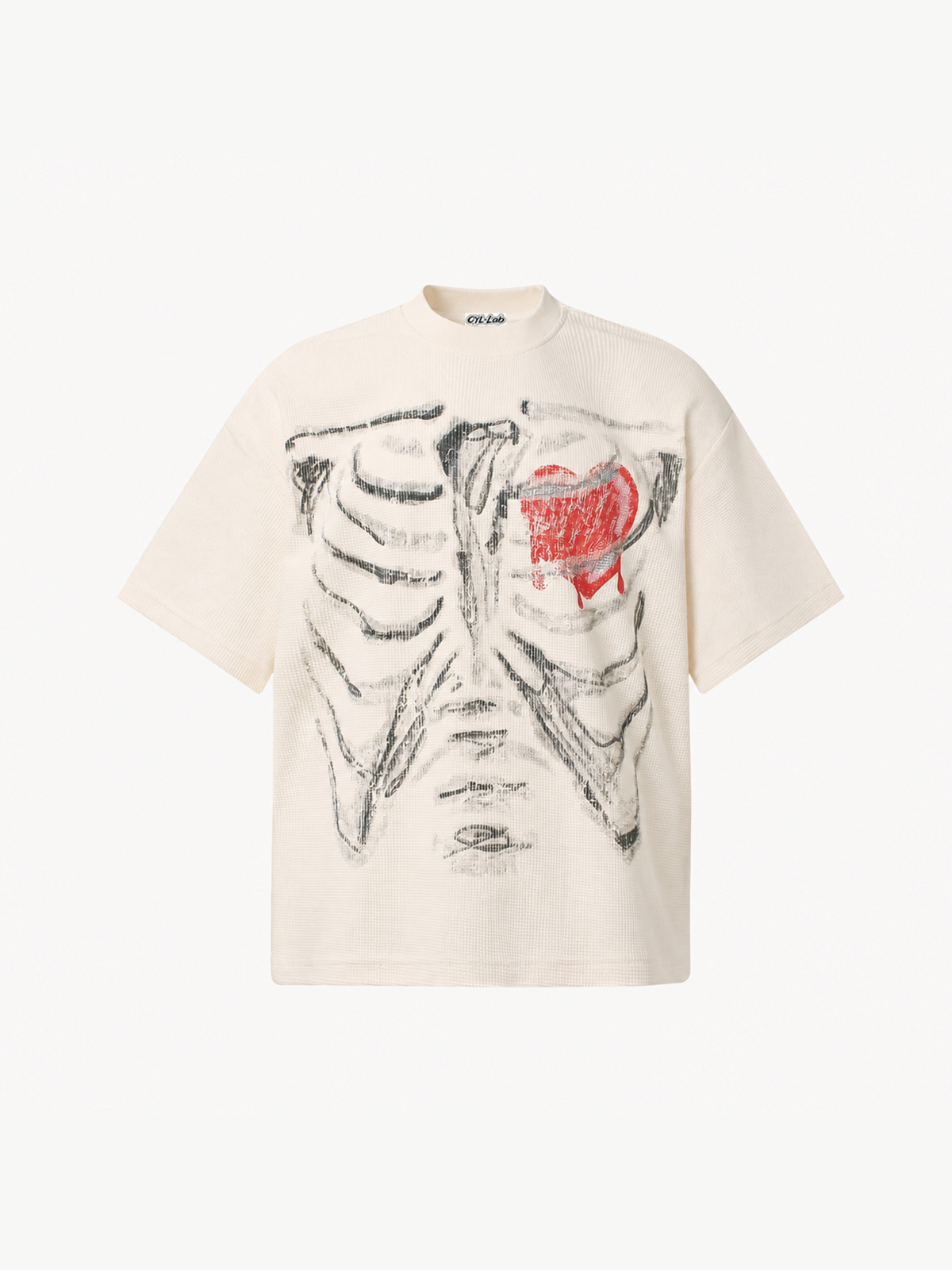 OYL-Lab Waffle Knit Skeleton Heart  Tee