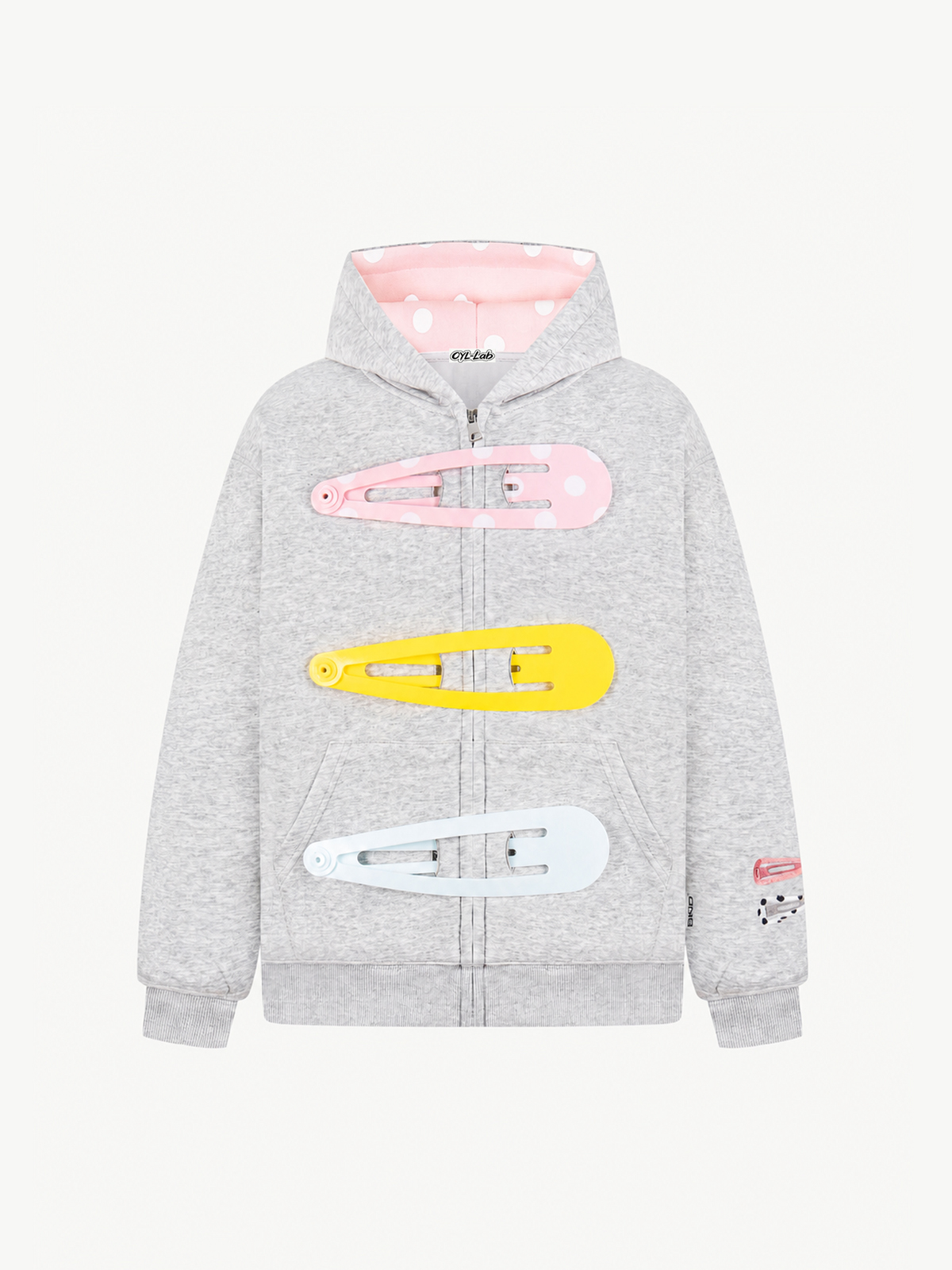 OYL-Lab 3D Hair Clip Decor Zip Up Hoodie