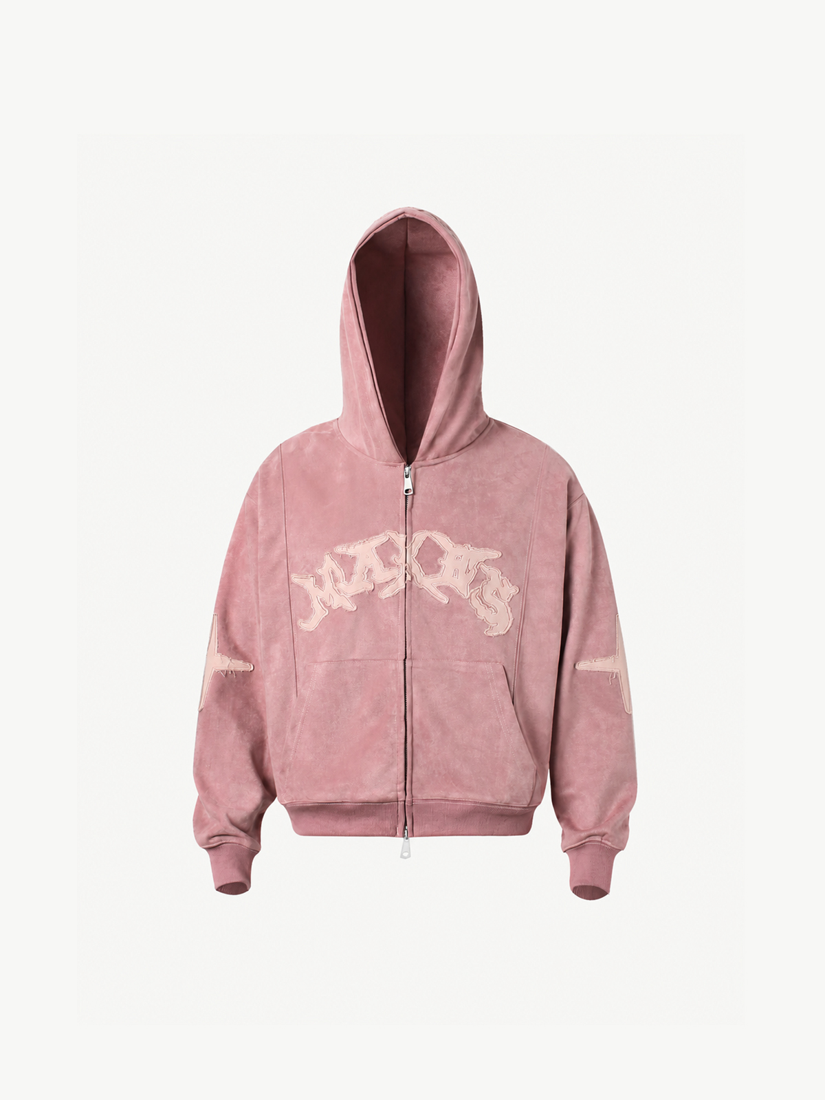 OYL‑Lab Raw-Edge Applique Faux Suede Zip Up Hoodie 