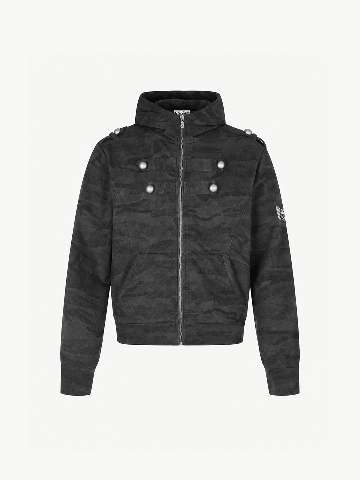 OYL-Lab Military Camo Epaulet Cropped Zip Hoodie