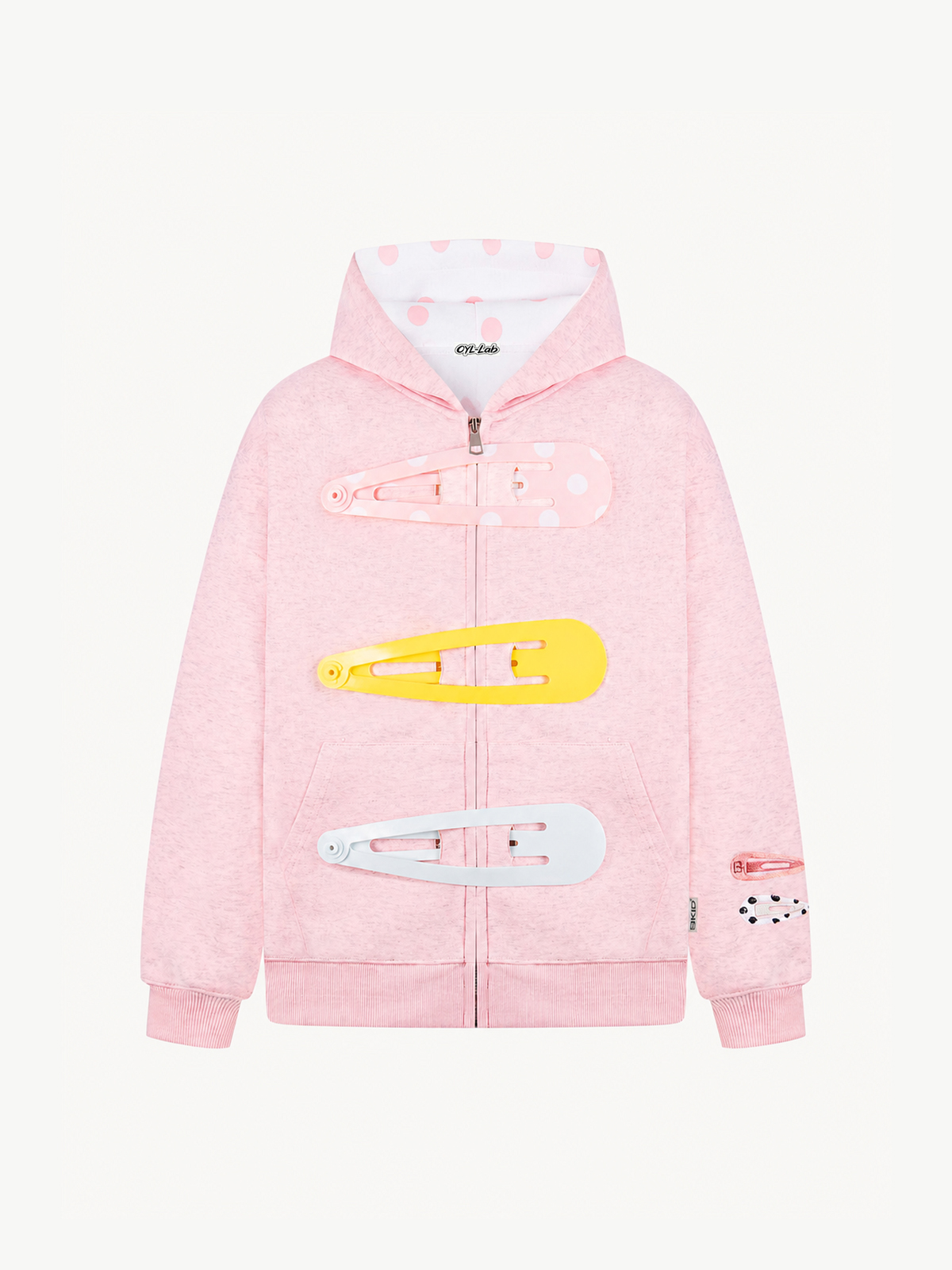 OYL-Lab 3D Hair Clip Decor Zip Up Hoodie