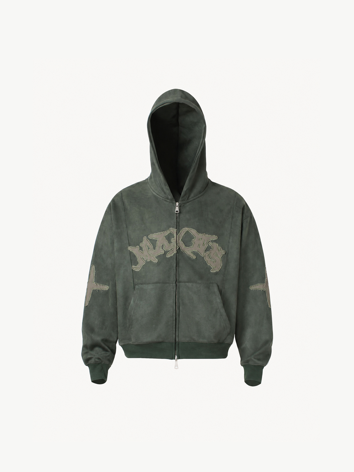OYL‑Lab Raw-Edge Applique Faux Suede Zip Up Hoodie 