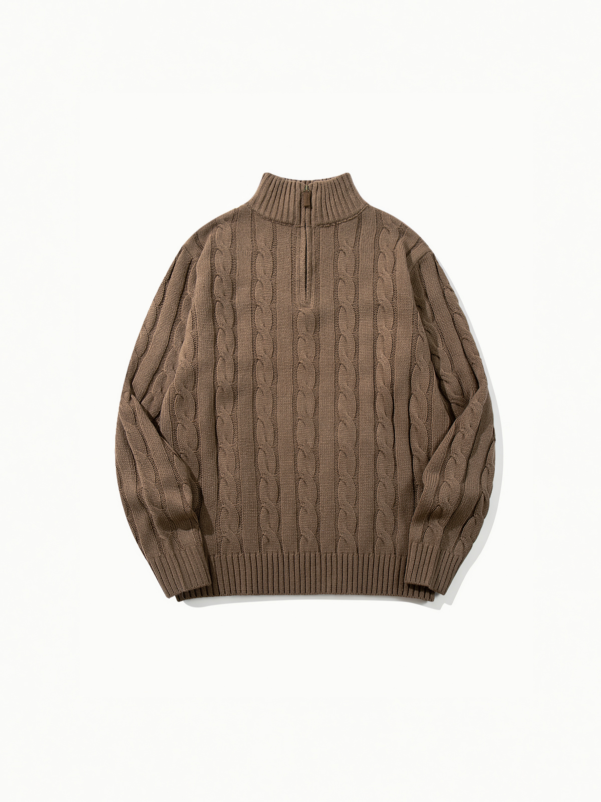 OYL-Lab Quarter Zip Cable Knit Mock‑Neck Sweater