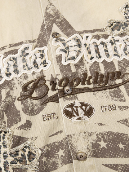 OYL-Lab Leopard Patch Cross Vintage Wash Shirt