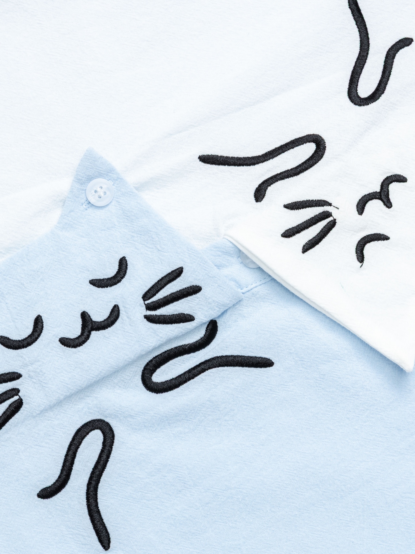 OYL-Lab Color Block Cat Embroidery  Short Sleeve Shirt