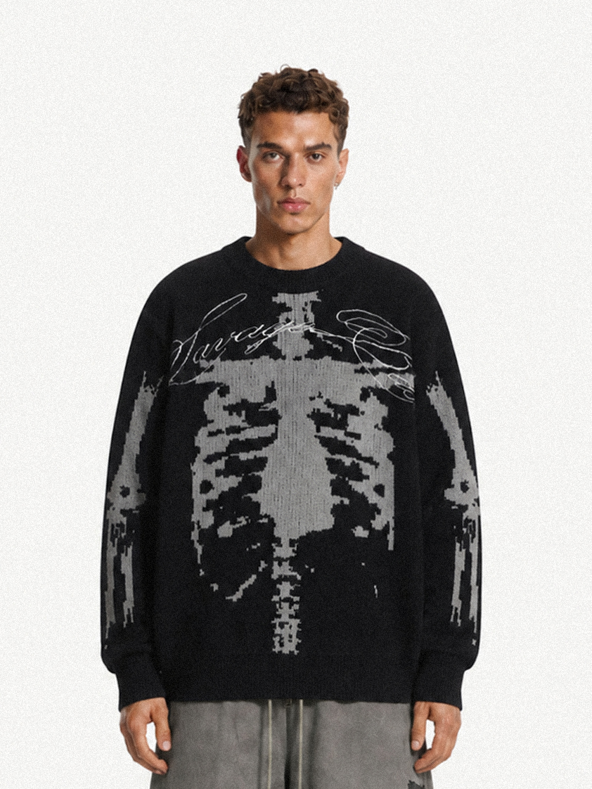 OYL-LabSkeleton Jacquard Crewneck Sweater