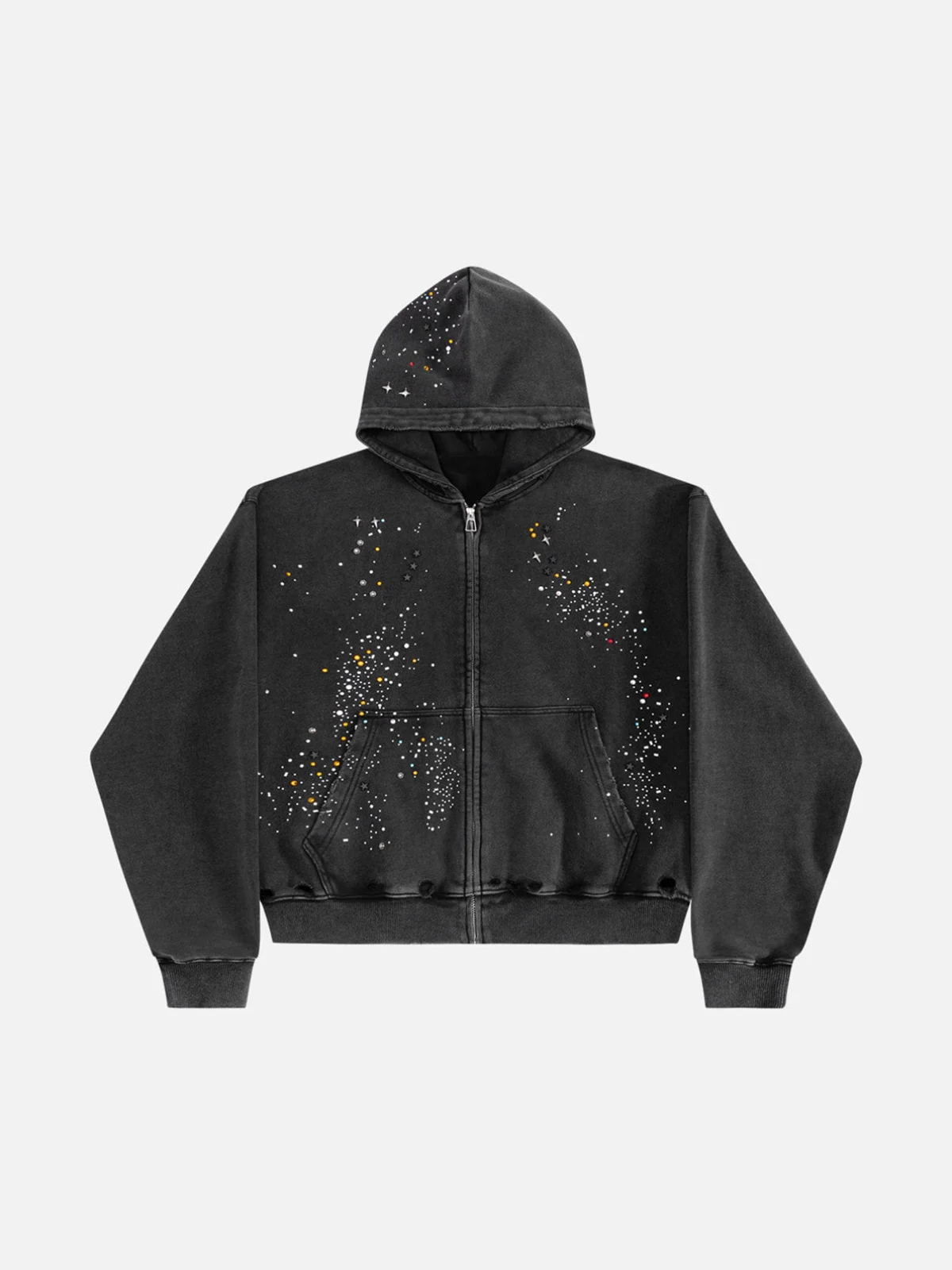 Vintage Washed Black Star Embellished Zip Up Oversized Hoodie Jacket [erp-image:b6e2624de553232b10560bb9]