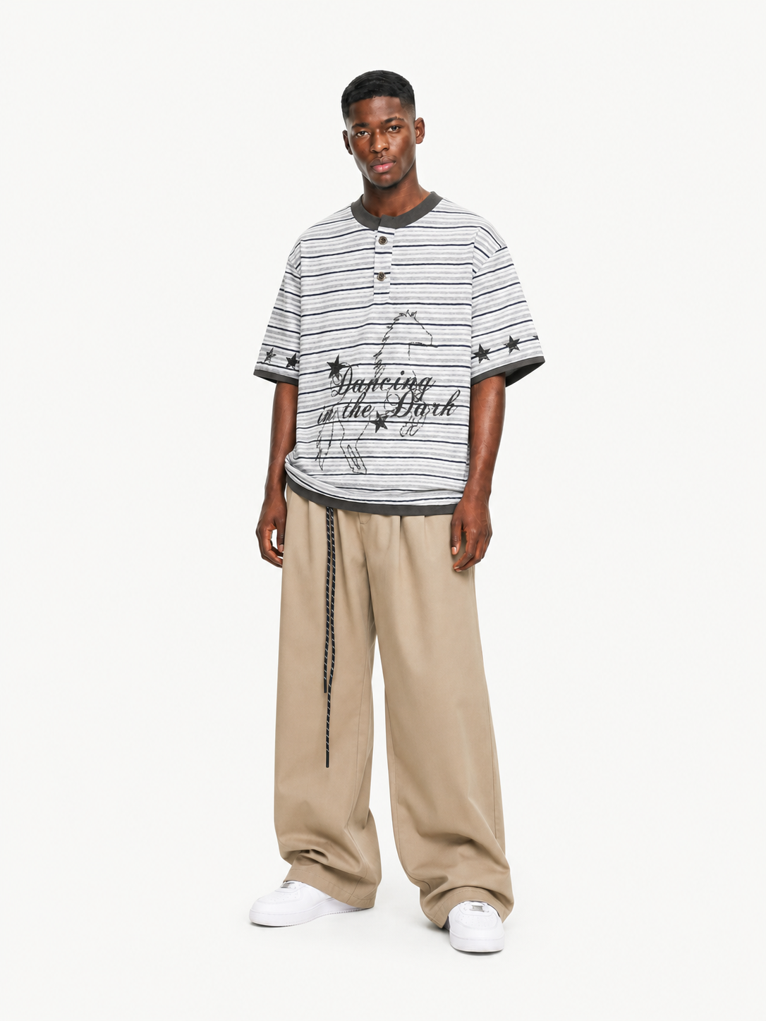 OYL-Lab Stripe Henley Neck  Vintage Print  Tee