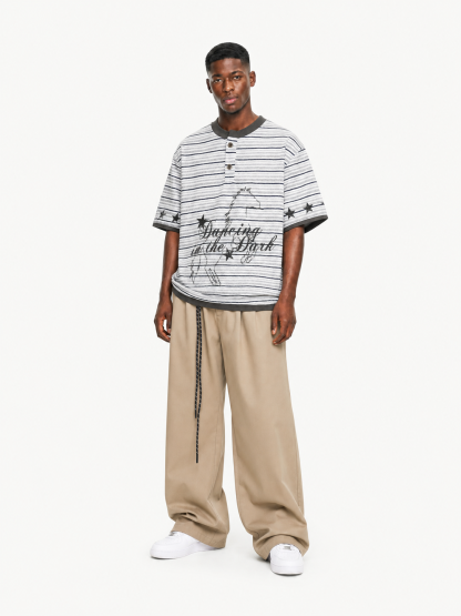 OYL-Lab Stripe Henley Neck  Vintage Print  Tee