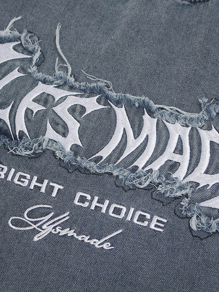OYL-Lab Frayed Patch Embroidery Acid Wash Tee