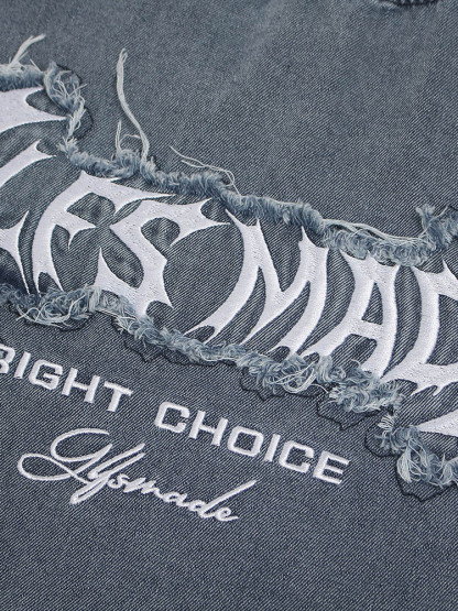 OYL-Lab Frayed Patch Embroidery Acid Wash Tee