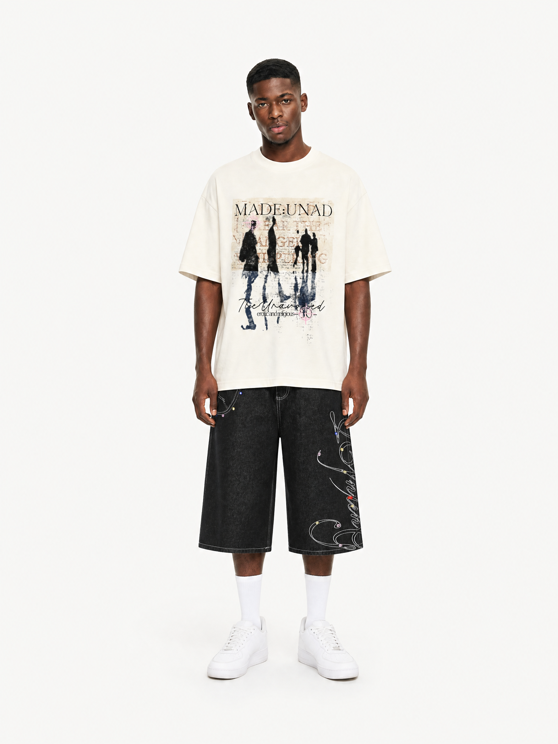 OYL-Lab Rhinestone Embroidered Jort Shorts