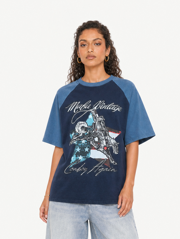 OYL-Lab Western Cowboy Star Vintage Print Tee