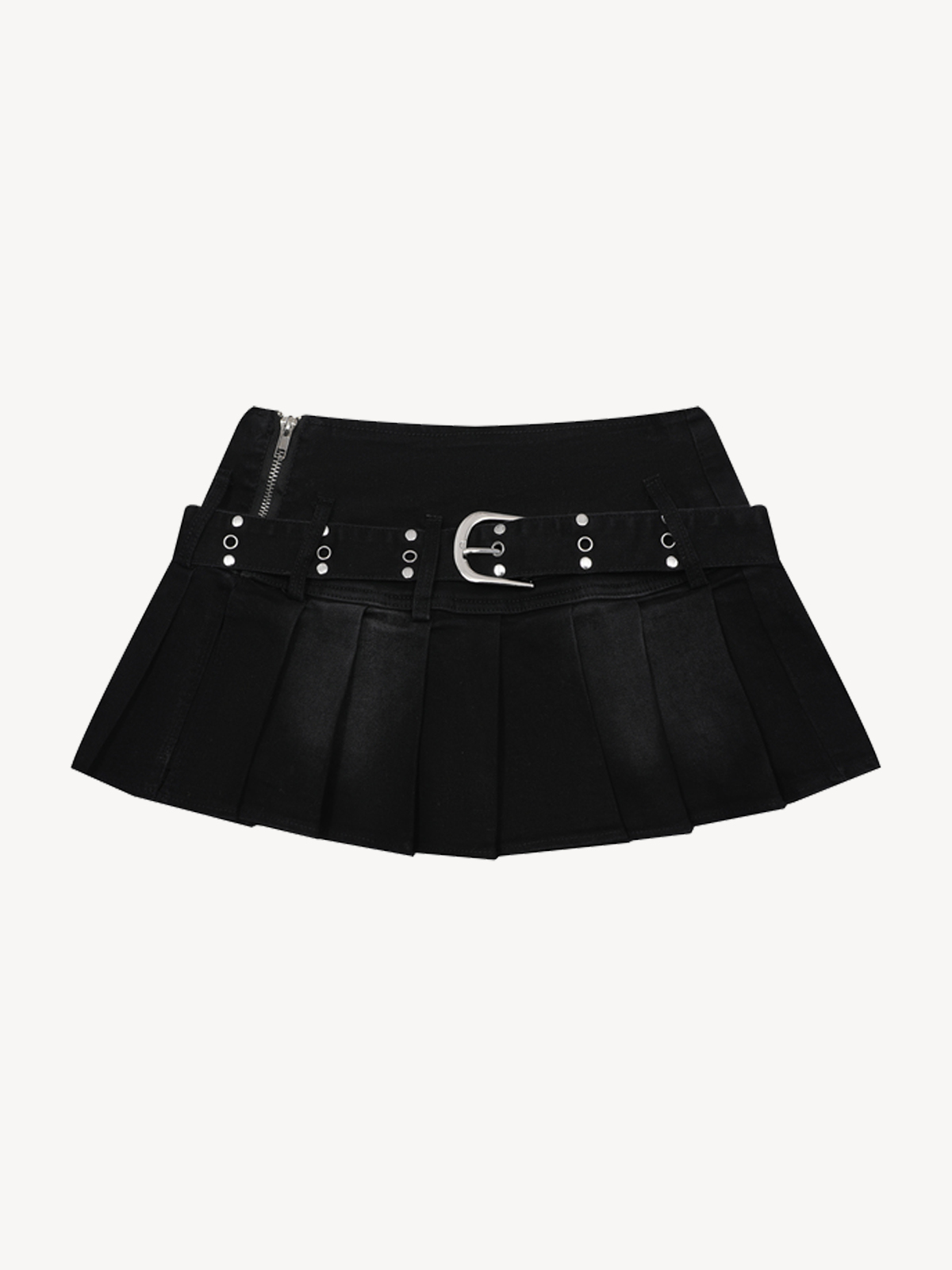 OYL-Lab Women's Vintage Wash Denim Pleated Mini Skirt
