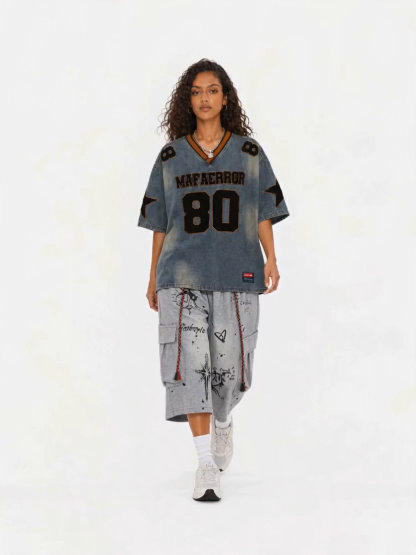 OYL-Lab Varsity  Star Patch  V Neck Tee