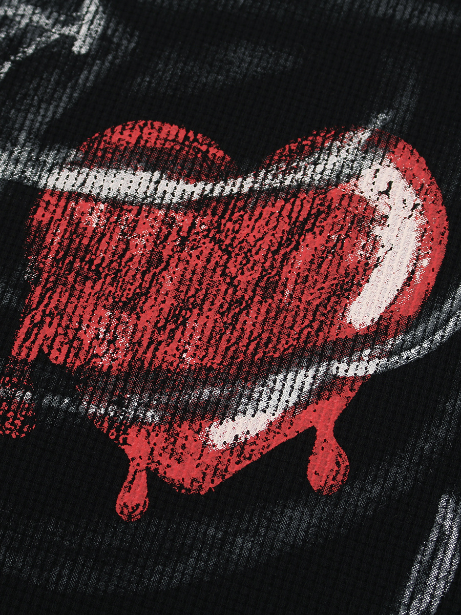 OYL-Lab Waffle Knit Skeleton Heart  Tee