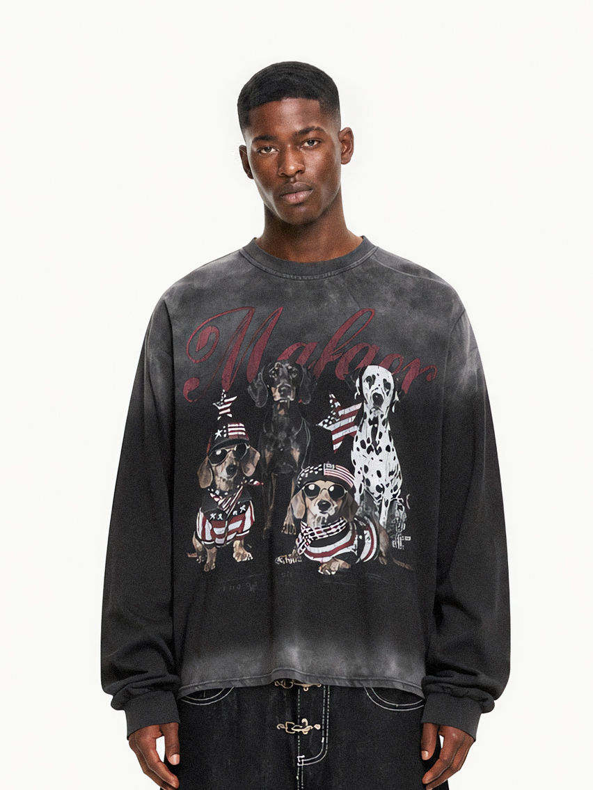 OYL‑Lab Retro Puppy Print Faded Gradient Sweatshirt