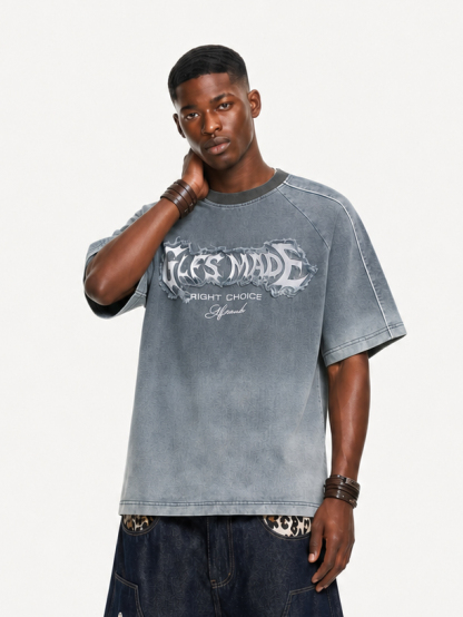 OYL-Lab Frayed Patch Embroidery Acid Wash Tee