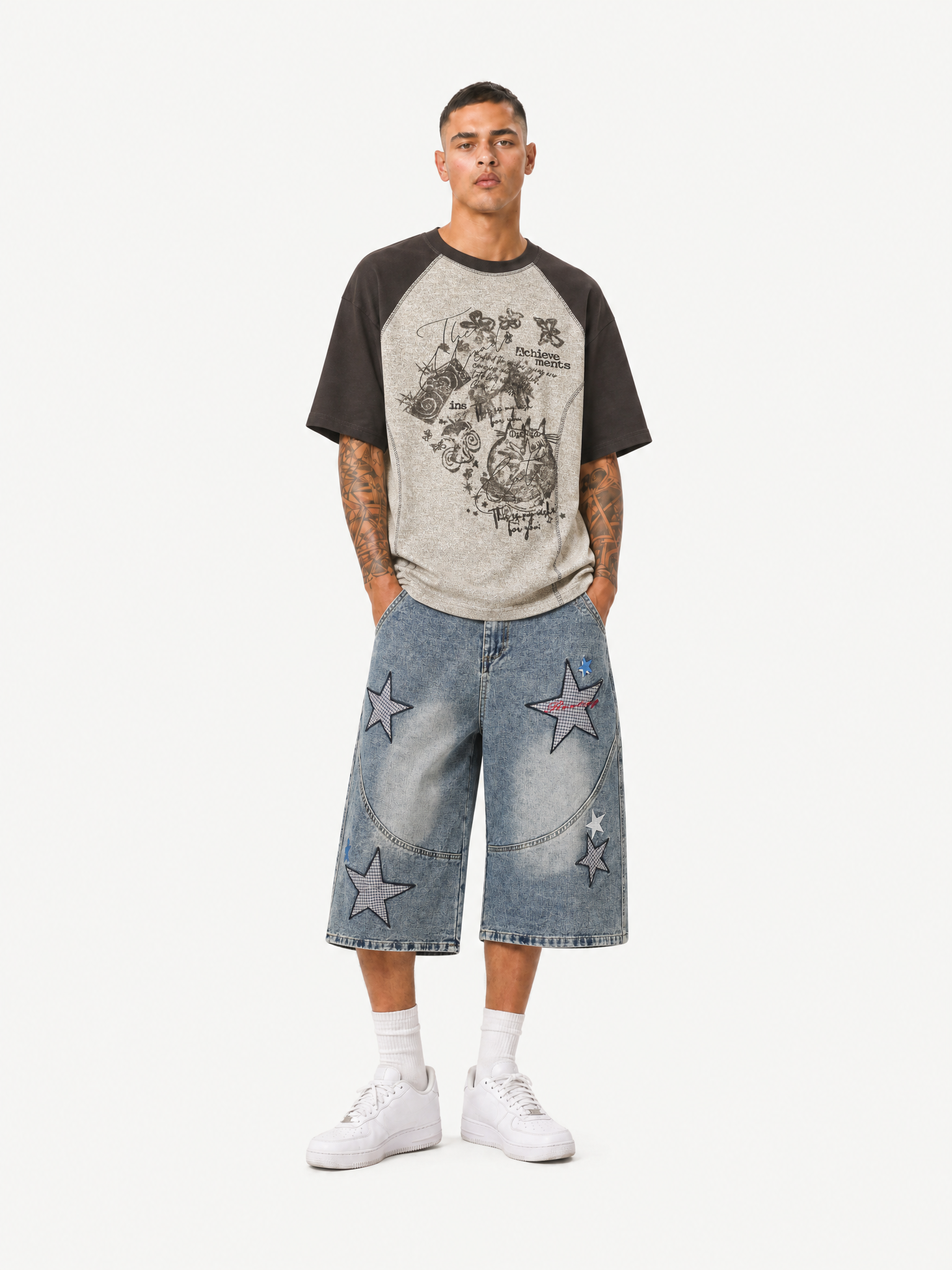 OYL-Lab Star Patch Washed Denim Jorts