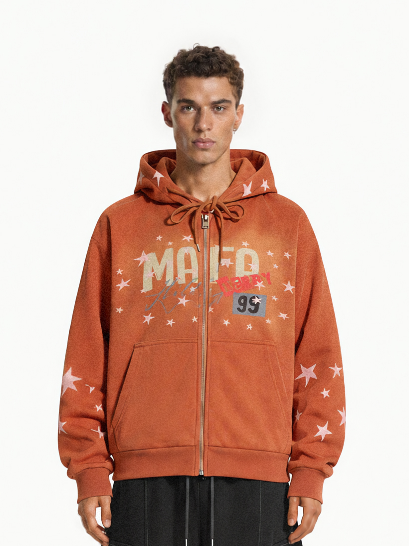 OYL‑Lab Vintage Star Print Zip‑Up Hoodie