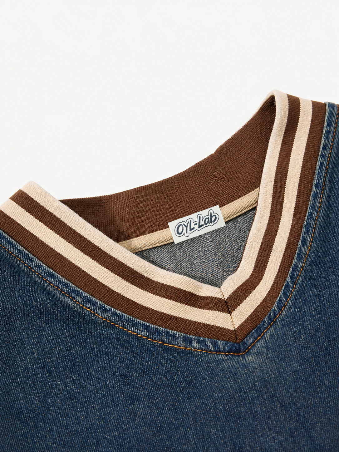 OYL-Lab Vintage Washed Denim V-Neck Sweatshirt