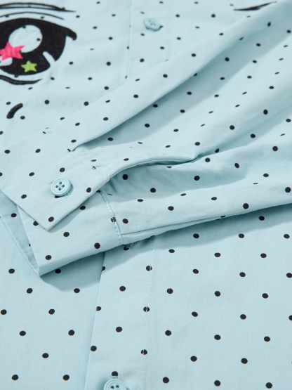 OYL-Lab Polka Dot Anime Embroidery Long Sleeve Shirt
