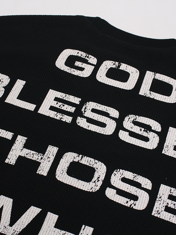 OYL-Lab Waffle Knit Cross Vintage Long Sleeve Tee