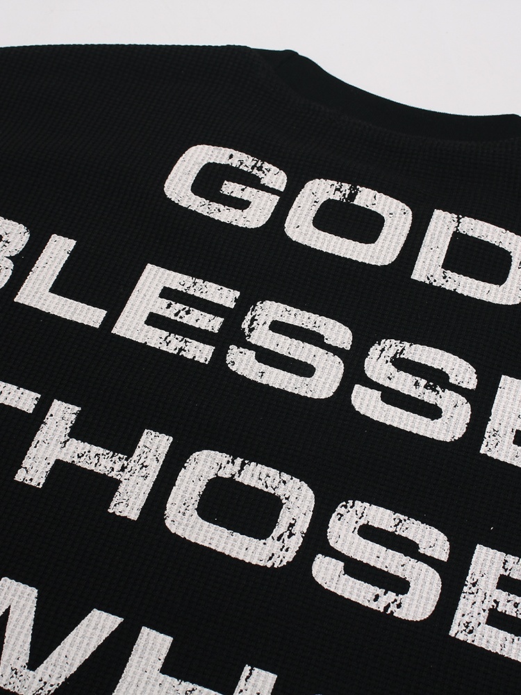OYL-Lab Waffle Knit Cross Vintage Long Sleeve Tee