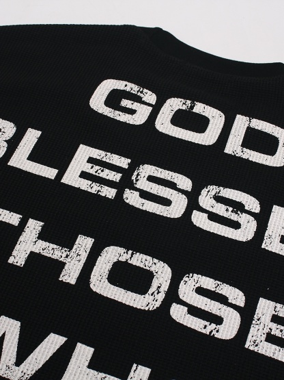 OYL-Lab Waffle Knit Cross Vintage Long Sleeve Tee