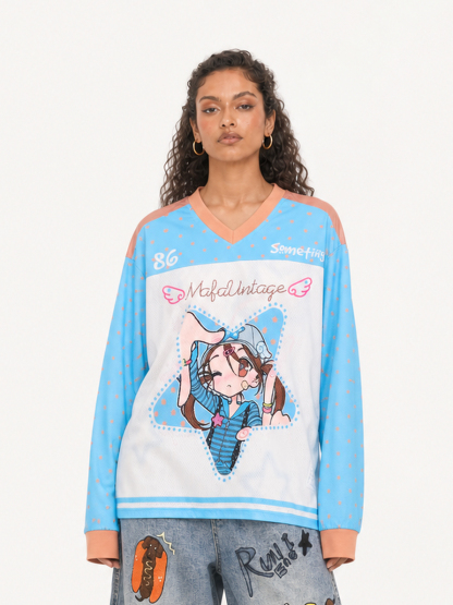 OYL-Lab  Anime Girl Graphic Jersey Long Sleeve Tee