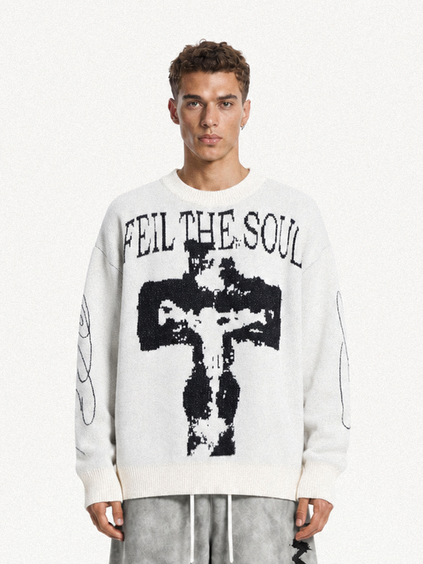 OYL-Lab Cross Figure Jacquard Crewneck Sweater