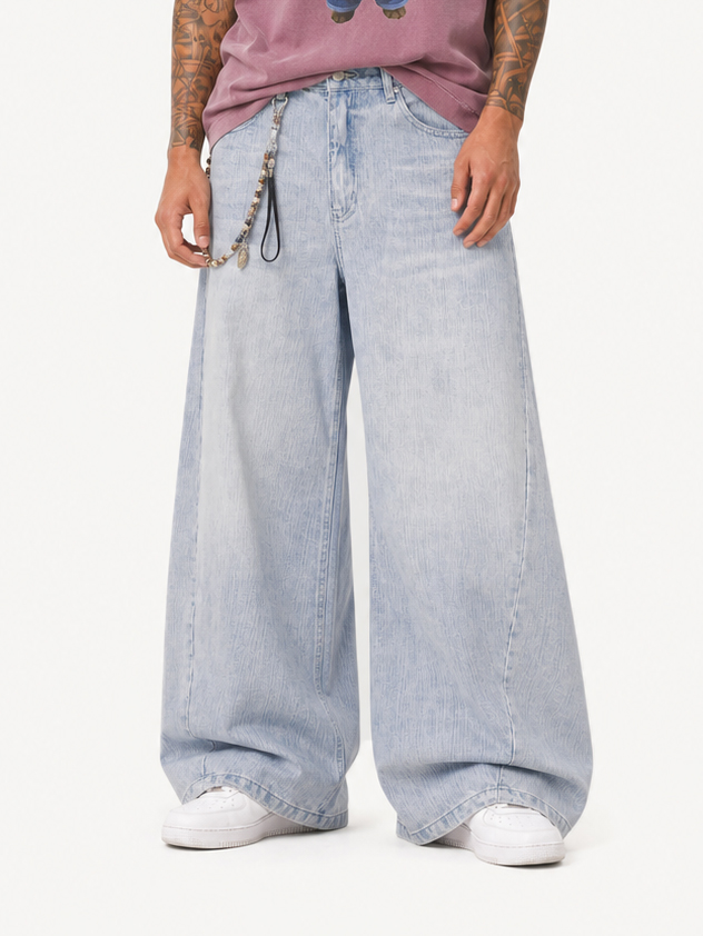 OYL-Lab Curved Seam Baggy Rivet Washed Jeans