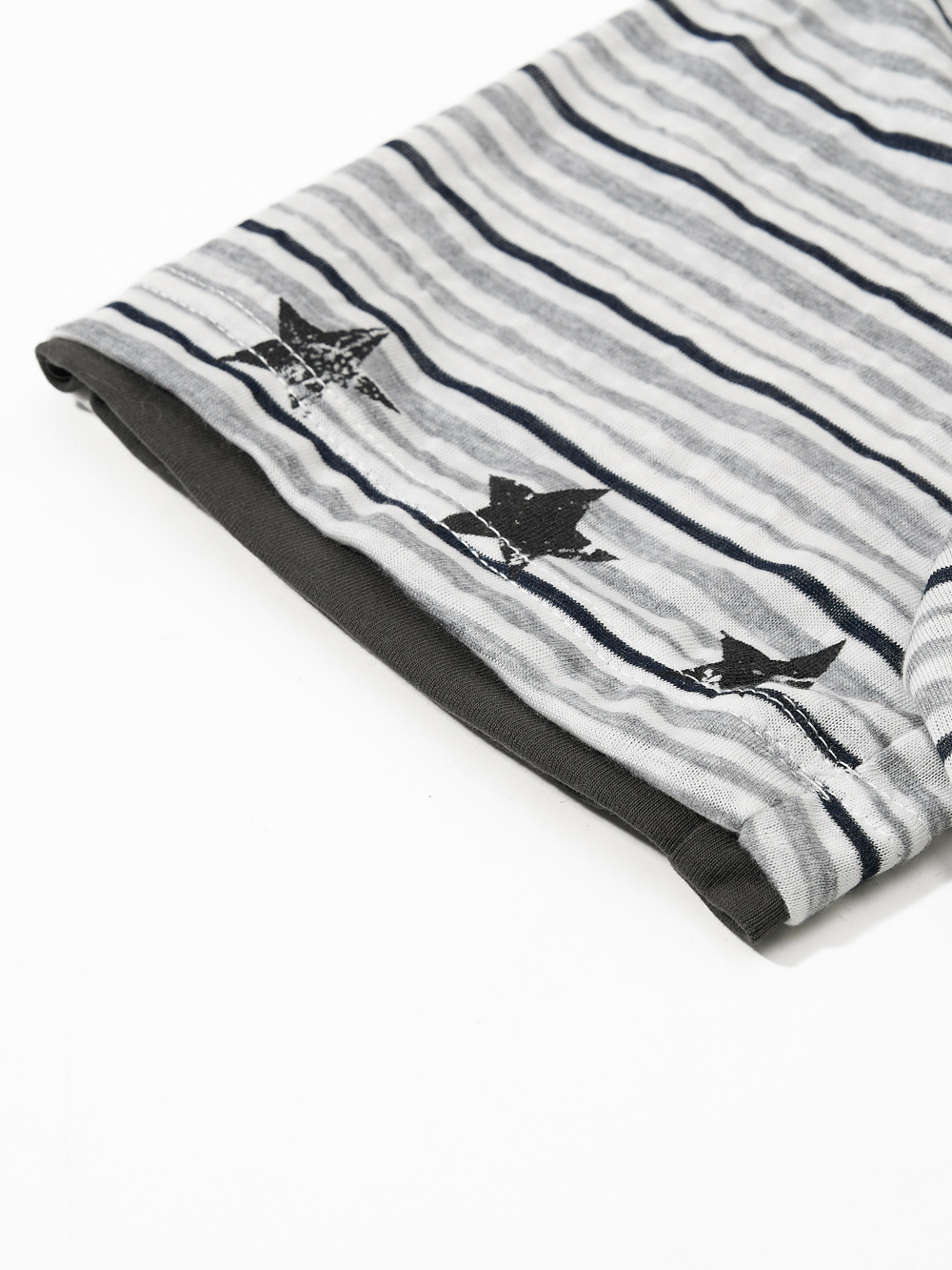 OYL-Lab Stripe Henley Neck  Vintage Print  Tee