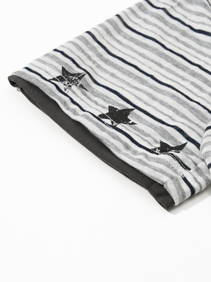 OYL-Lab Stripe Henley Neck  Vintage Print  Tee