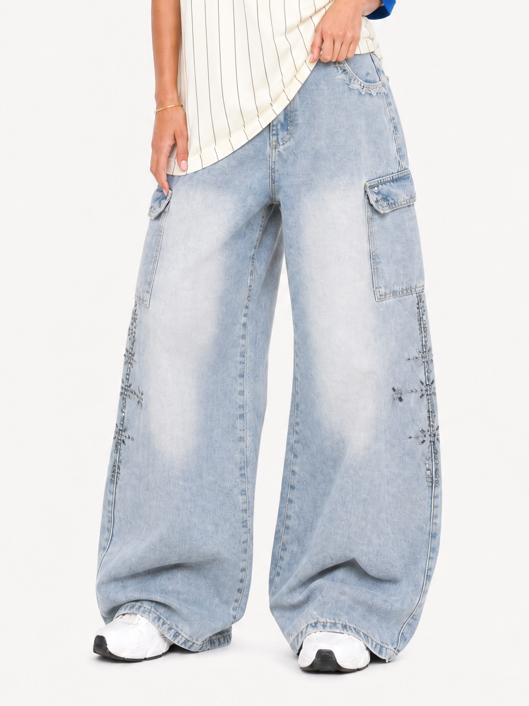 OYL-Lab Metal Stud  Baggy Cargo Denim Pants