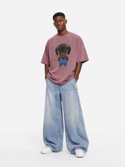 OYL-Lab Wash Faded Dachshund Graphic Tee 