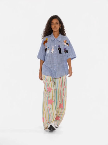 [Copy]OYL-Lab  90s Varsity 94 Print Patchwork Shirt